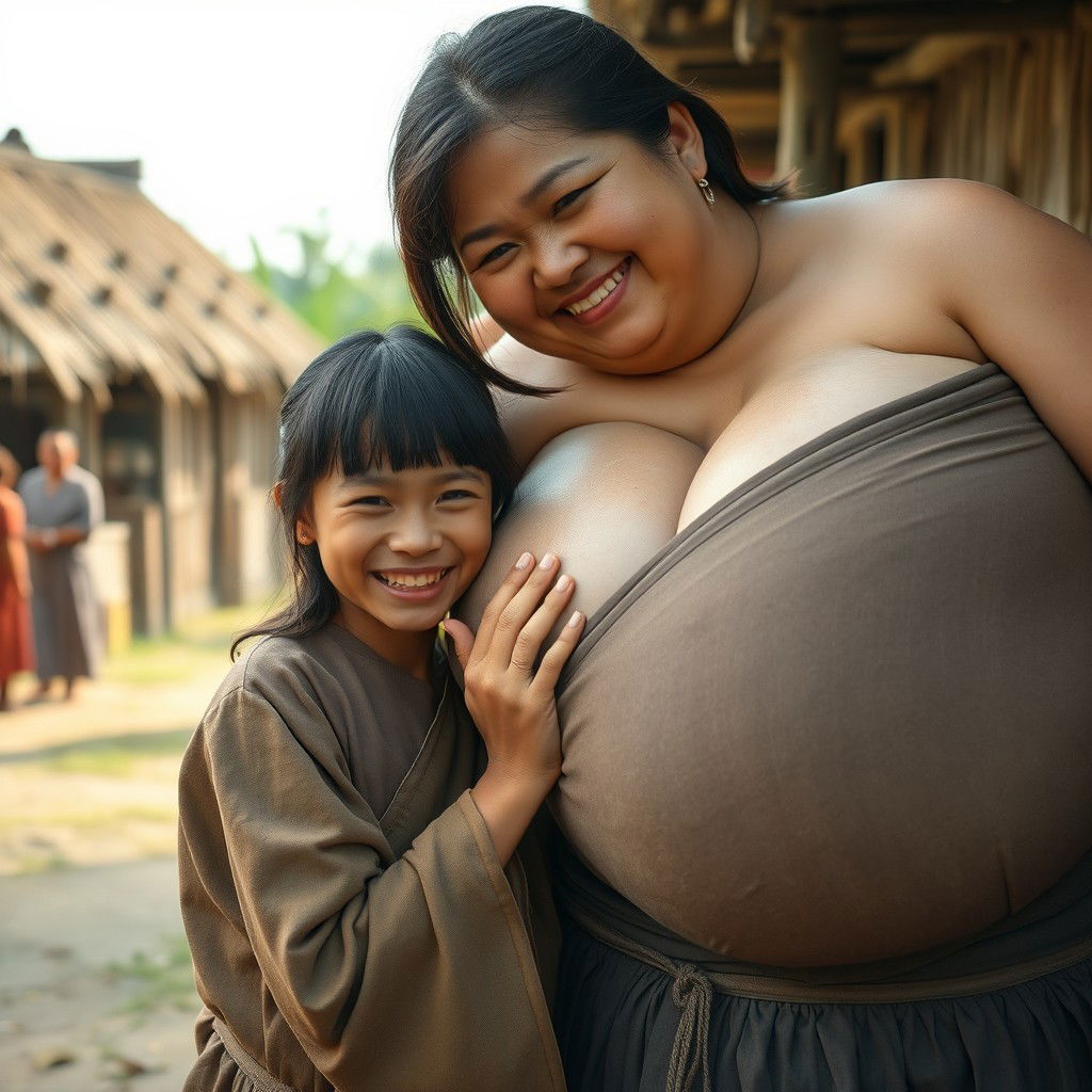 In a medieval Indonesian village, a young, very petite and malnourished Indonesian woman with decayed teeth is dressed in a long, fully-closed Buddhist robe