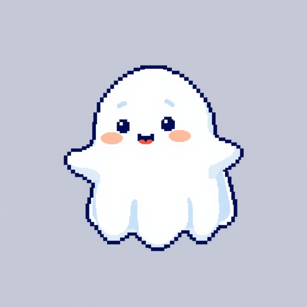 A charming pixel art depiction of a ghost, featuring a friendly and whimsical design