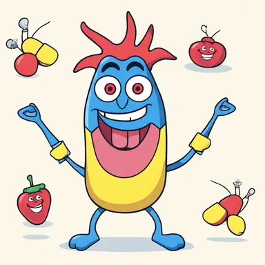 In the animated show, the artery mesenterica is humorously depicted as a lively, colorful character.