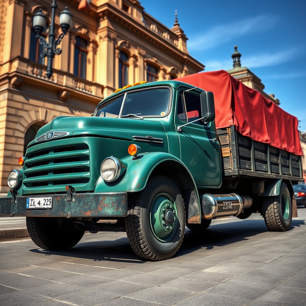 A Zil-130 truck, classic Soviet design, in an urban setting