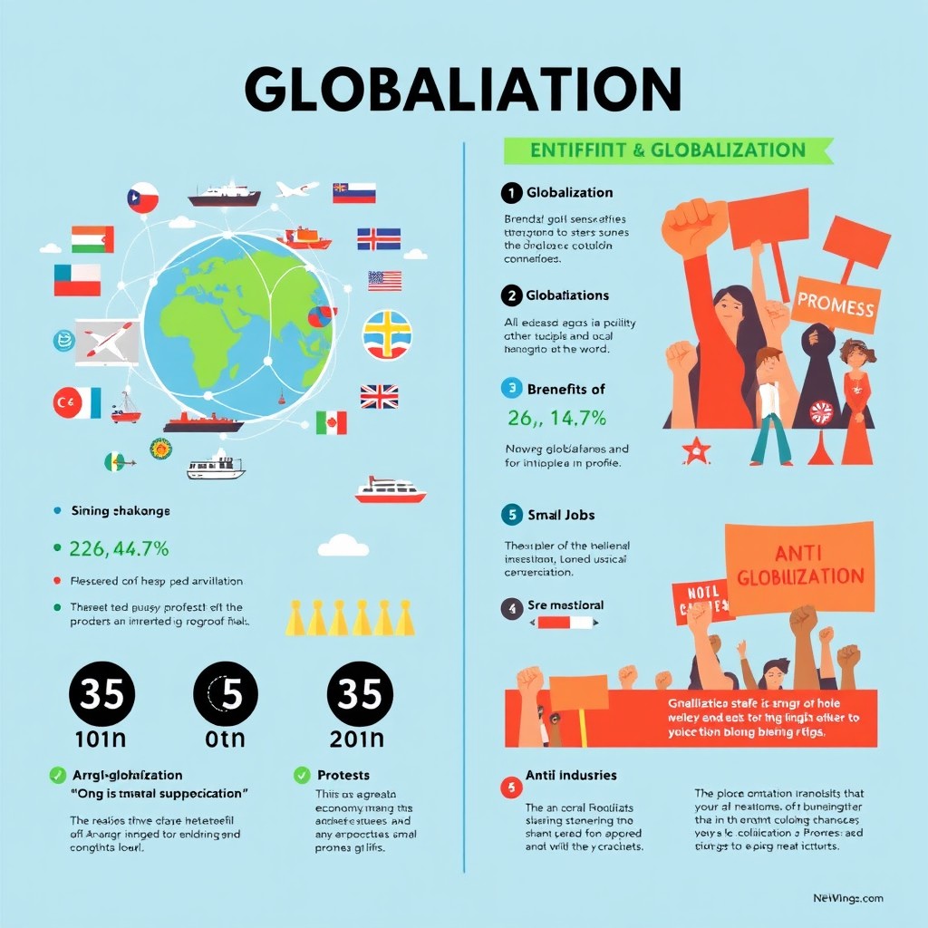 An informative and visually striking infographic that contrasts globalization and anti-globalization