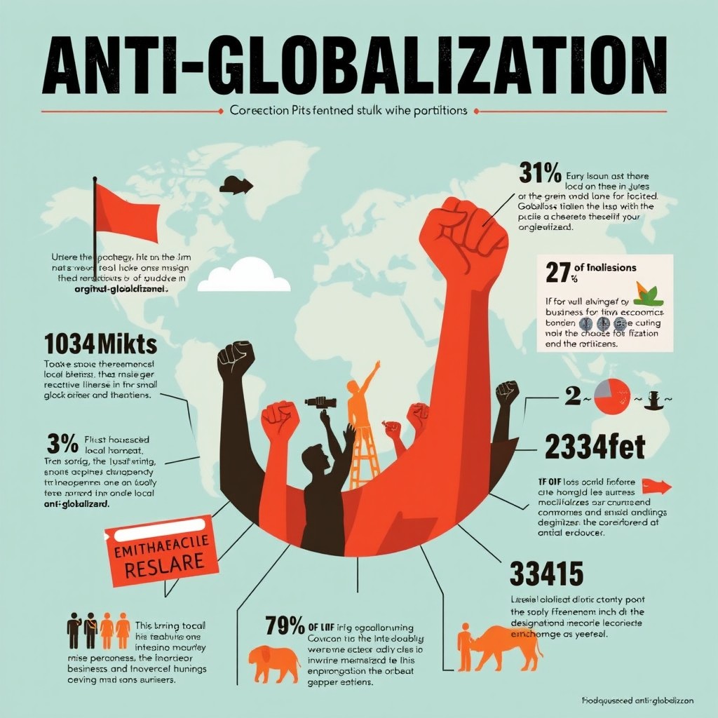 A compelling and detailed infographic focused solely on anti-globalization