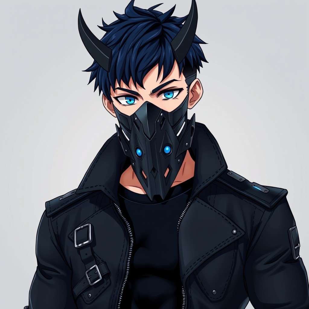 A young anime man, 6'4" tall with an extremely muscular physique featuring defined abs, standing confidently