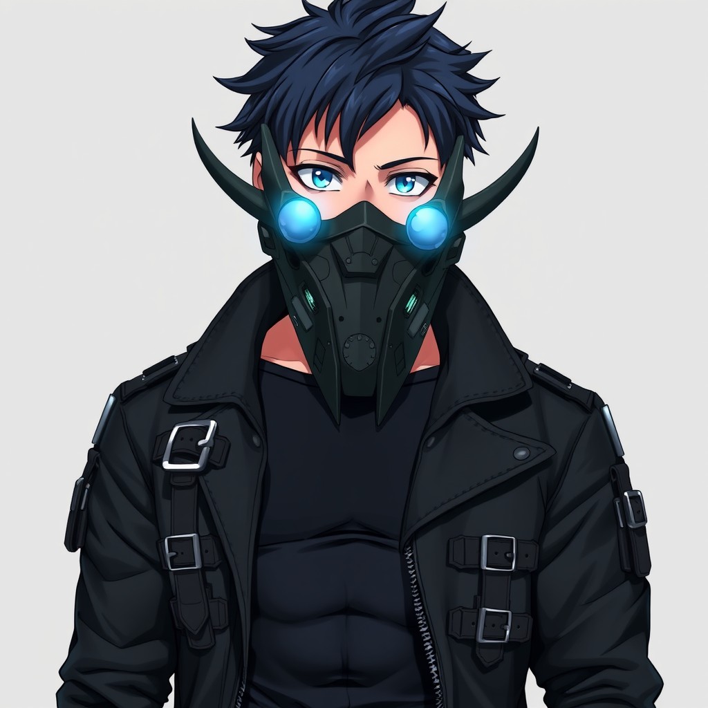 A young anime man standing confidently, showcasing a lean, defined physique, with a height of 6'4"