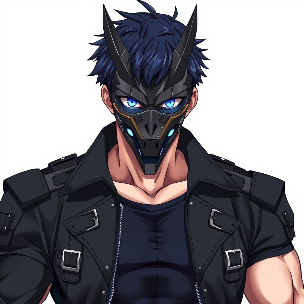 A young anime man exuding confidence and power, standing at 6'4" with an extremely muscular, defined physique, including an 8-pack abs