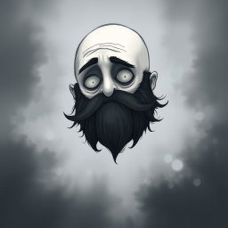 A pale white bald man with a dark black and gray beard, illustrated in a Tim Burton drawing art style