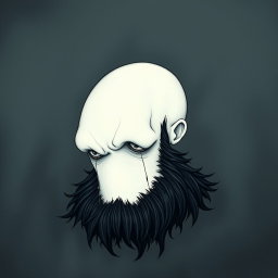 A pale white bald man with a dark black and gray beard, illustrated in a Tim Burton drawing art style
