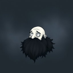 A pale white bald man with a dark black and gray beard, depicted in a Tim Burton drawing art style
