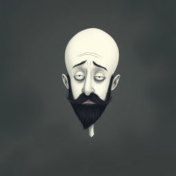 A pale white bald man with a dark black and gray beard, depicted in a Tim Burton drawing art style