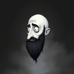 A pale white bald man with a dark black and gray beard, artistically rendered in a Tim Burton drawing art style
