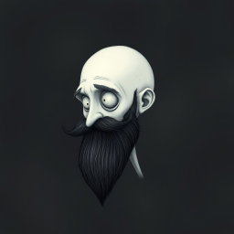 A pale white bald man with a dark black and gray beard, artistically rendered in a Tim Burton drawing art style