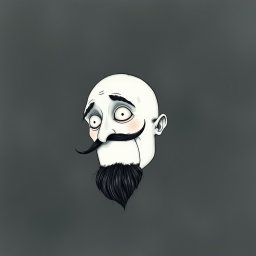 A pale white bald man with a dark black and gray beard, illustrated in the distinctive Tim Burton drawing art style