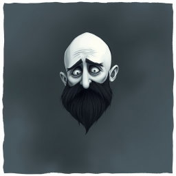 A pale white bald man with a dark black and gray beard, depicted in a Tim Burton drawing art style
