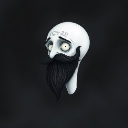 A pale white bald man with a dark black and gray beard, illustrated in a Tim Burton drawing art style