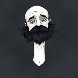 A pale white bald man with a dark black and gray beard, illustrated in a Tim Burton drawing art style