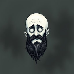 A pale white bald man with a dark black and gray beard, illustrated in a Tim Burton drawing art style