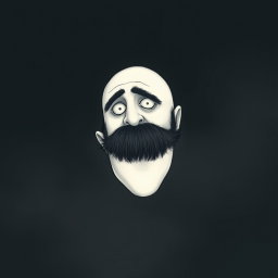 A pale white bald man with a dark black and gray beard, created in a Tim Burton drawing art style