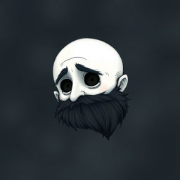 A whimsical Tim Burton style illustration featuring a pale white bald man with a dark black and gray beard