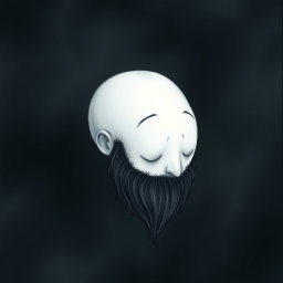 A whimsical and eerie illustration in the iconic Tim Burton drawing style, depicting a pale white bald man characterized by a prominent dark black and gray beard