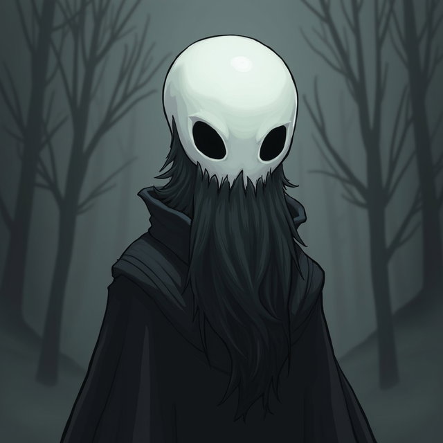 A pale white bald man with a dark black and gray beard, depicted in a Hollow Knight drawing art style