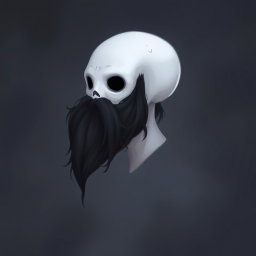 A pale white bald man with a dark black and gray beard, beautifully illustrated in the distinct art style of Hollow Knight