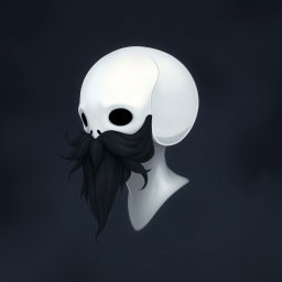 A pale white bald man with a dark black and gray beard, beautifully illustrated in the distinct art style of Hollow Knight