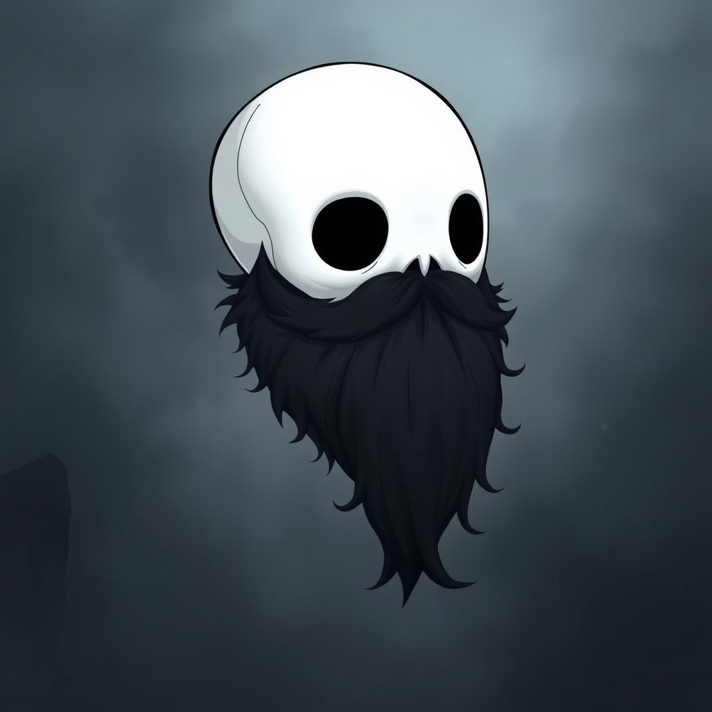 A pale white bald man featuring a dark black and gray beard, illustrated in the characteristic art style of Hollow Knight