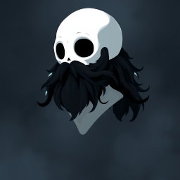 A pale white bald man featuring a dark black and gray beard, illustrated in the characteristic art style of Hollow Knight
