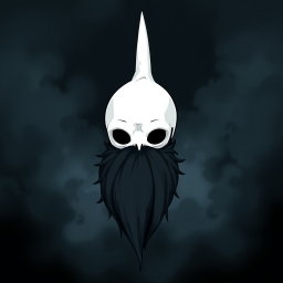 A pale white bald man with a dark black and gray beard, illustrated in the captivating art style of Hollow Knight
