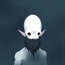 A pale white bald man with a dark black and gray beard, illustrated in the captivating art style of Hollow Knight