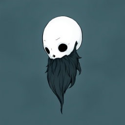 A pale white bald man with a dark black and gray beard, illustrated in the captivating art style of Hollow Knight