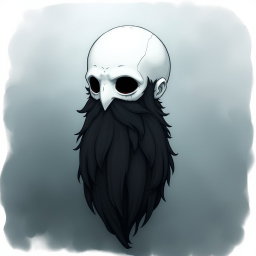 A pale white bald man possessing a dark black and gray beard, rendered in the enchanting art style of Hollow Knight
