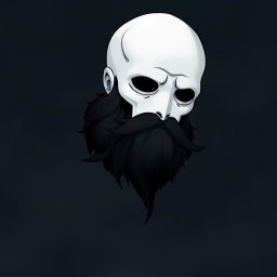 A pale white bald man possessing a dark black and gray beard, rendered in the enchanting art style of Hollow Knight