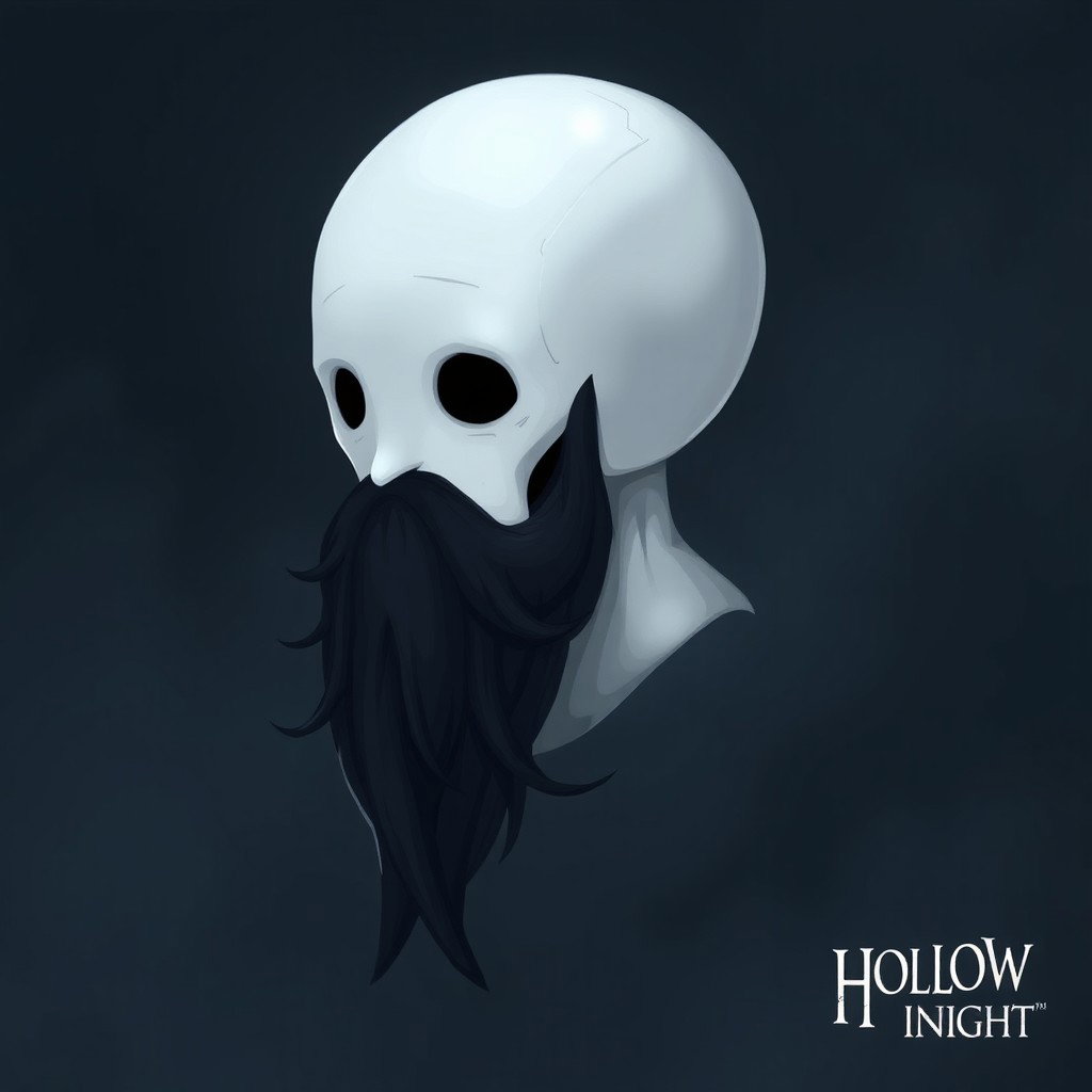 A pale white bald man with a dark black and gray beard, depicted in the unique art style of Hollow Knight