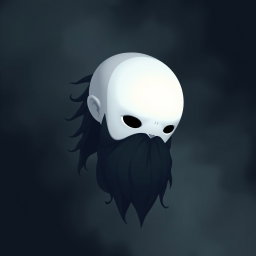 A pale white bald man with a dark black and gray beard, depicted in the unique art style of Hollow Knight