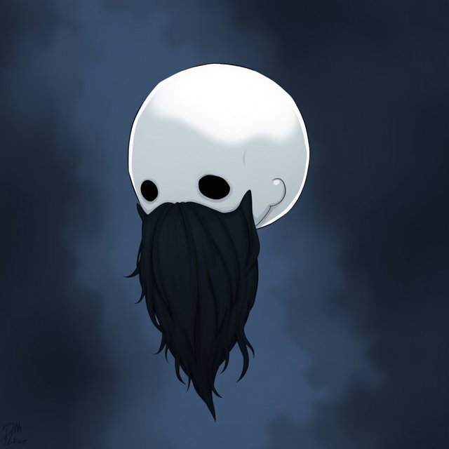 A pale white bald man with a dark black and gray beard, depicted in the unique art style of Hollow Knight