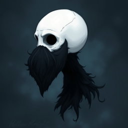 A pale white bald man with a dark black and gray beard, illustrated in the captivating art style of Hollow Knight