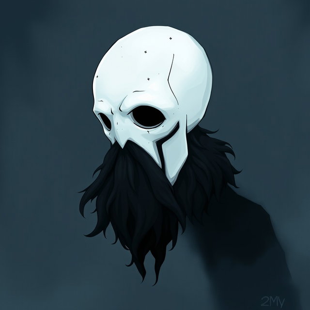 A pale white bald man with a dark black and gray beard, illustrated in the captivating art style of Hollow Knight