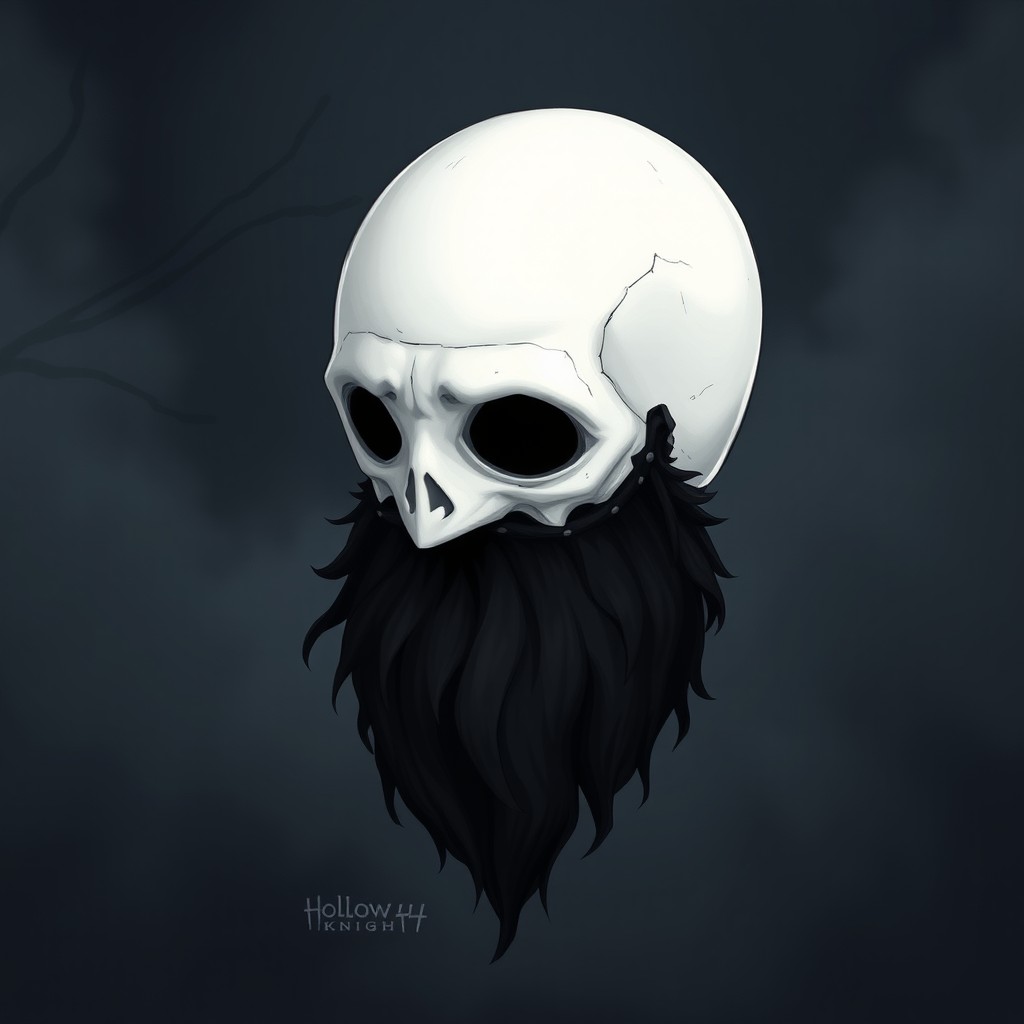 A pale white bald man with a dark black and gray beard, illustrated in the signature style of Hollow Knight