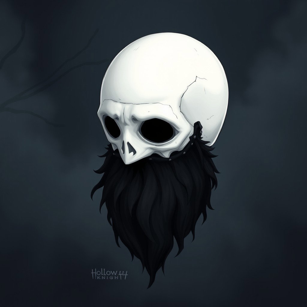 A pale white bald man with a dark black and gray beard, illustrated in the signature style of Hollow Knight