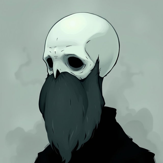 A pale white bald man with a dark black and gray beard, illustrated in the signature style of Hollow Knight