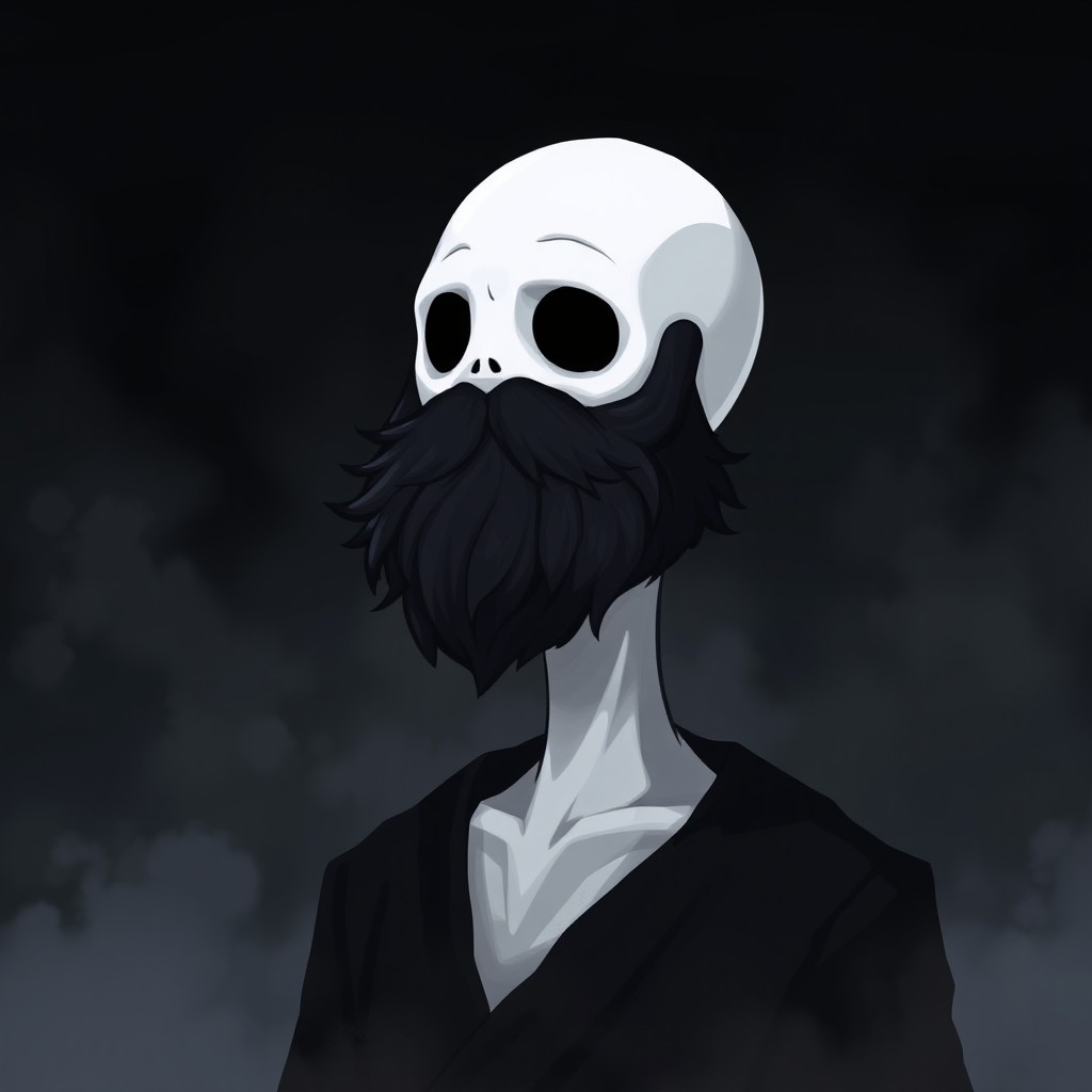 A pale white bald man with a dark black and gray beard, illustrated in the distinctive art style of Hollow Knight