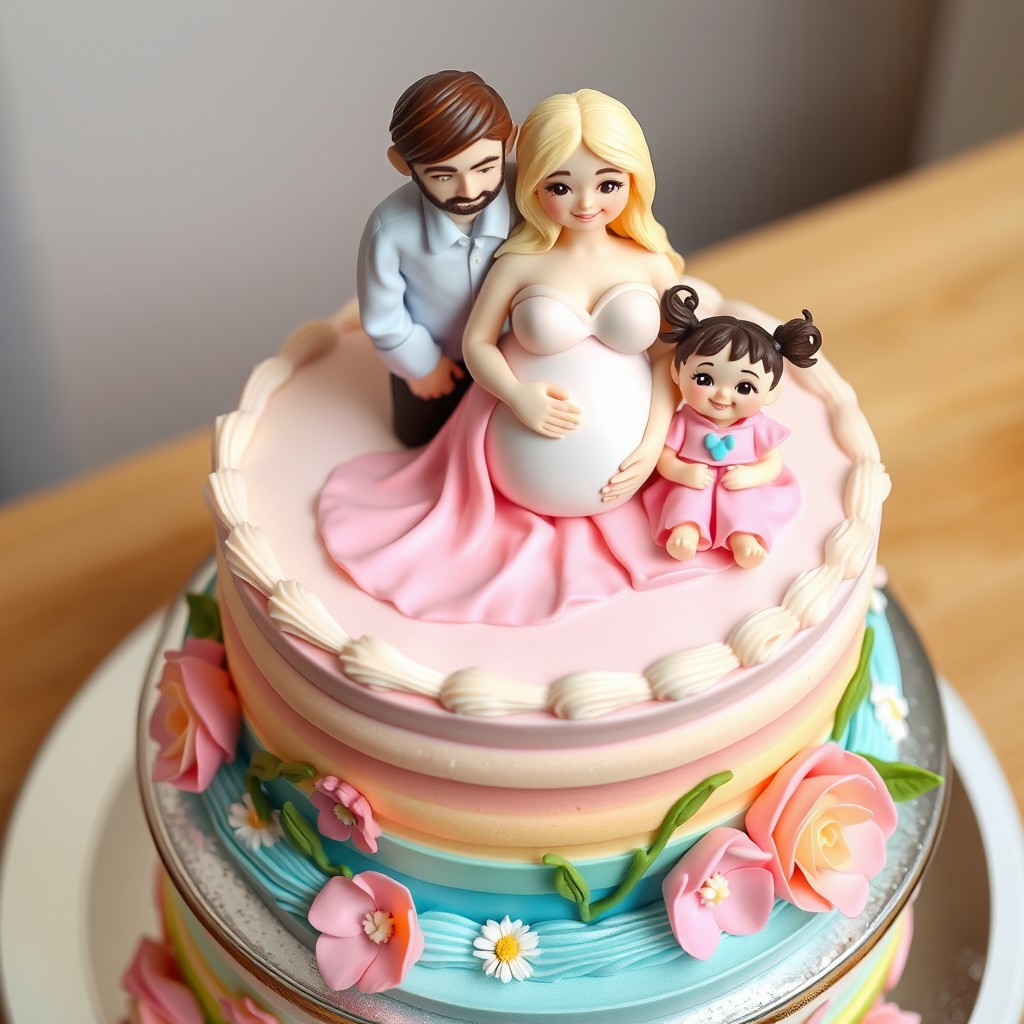 A beautifully decorated cake featuring a family themed design