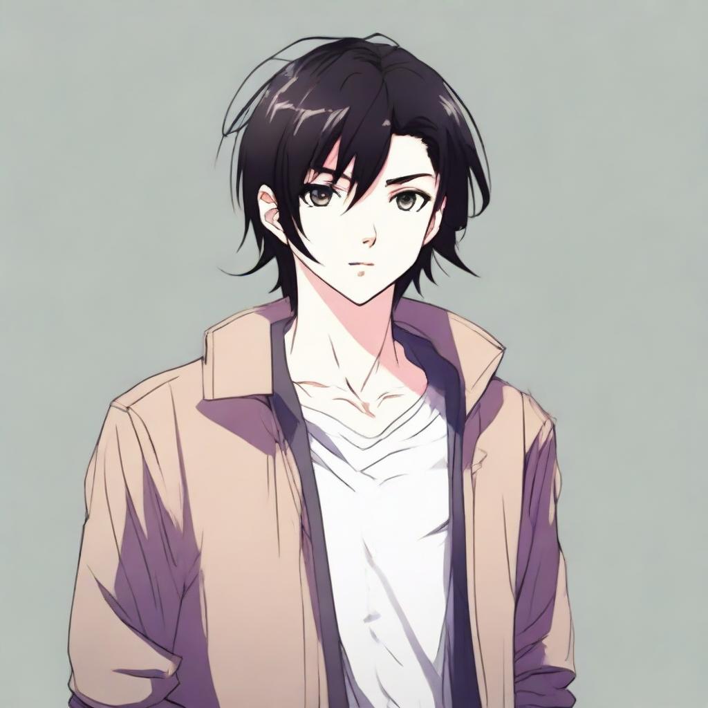 Anime-style 16/17 year old boy with black hair