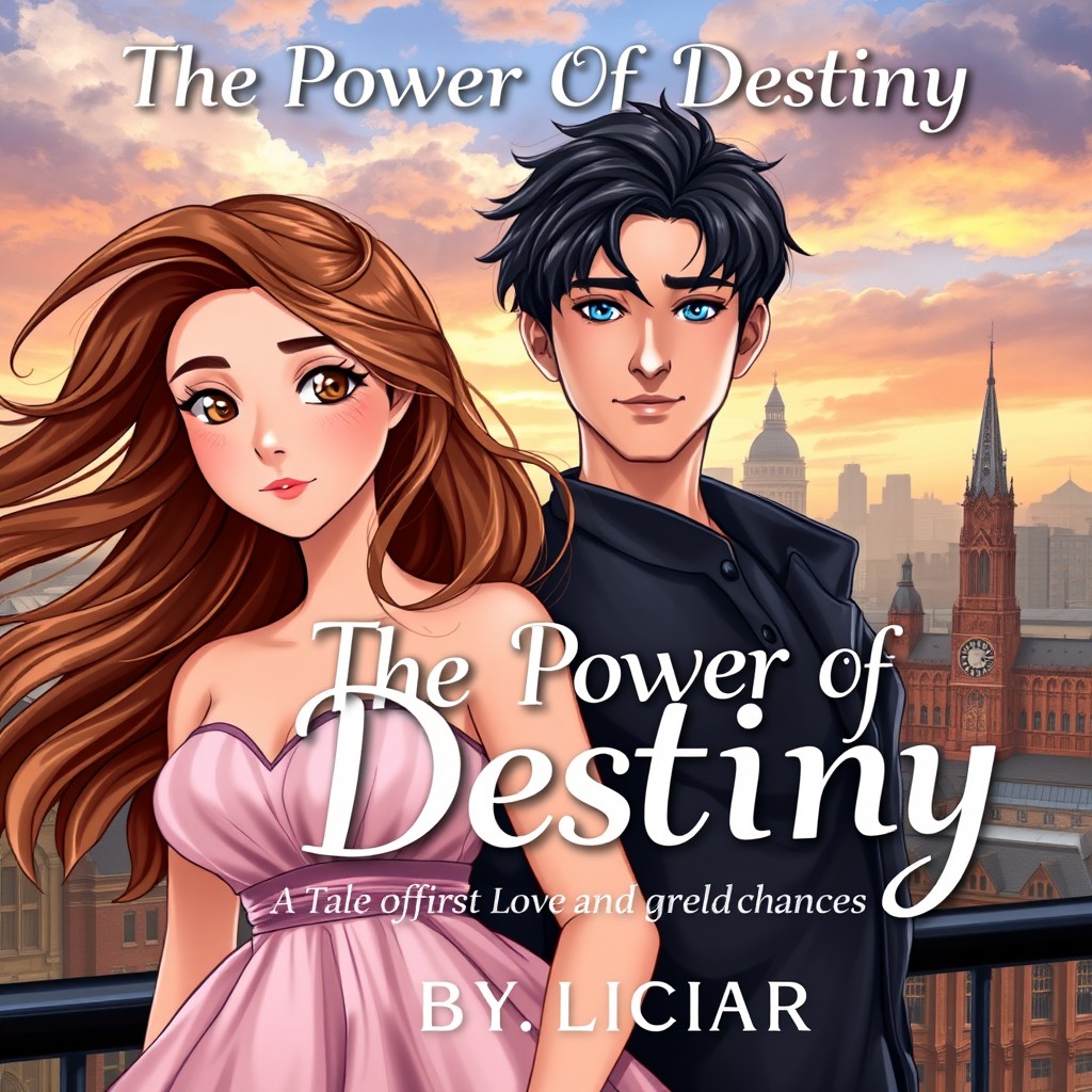 A beautifully illustrated cover for a romance novel titled 'The Power Of Destiny: A Tale of First Love and Second Chances' by author Liciar