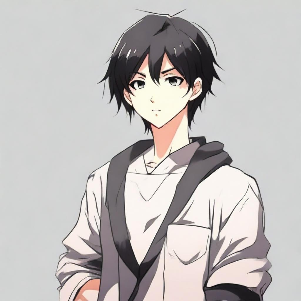 Anime-style 16/17 year old boy with black hair