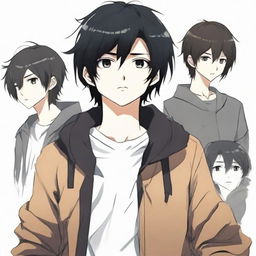 Anime-style 16/17 year old boy with black hair