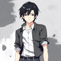 Anime-style 16/17 year old boy with black hair