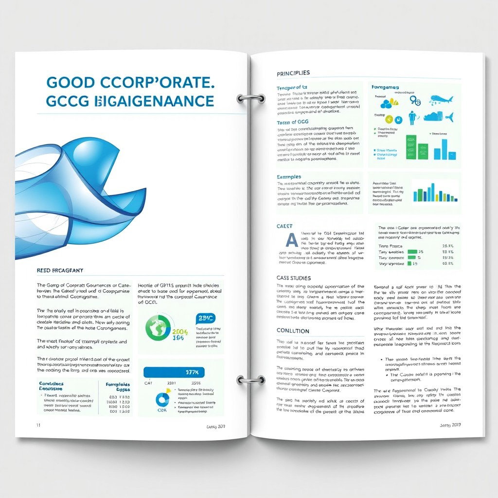 A sleek and modern report on Good Corporate Governance (GCG), showcasing a clean layout with infographics, charts, and professional fonts