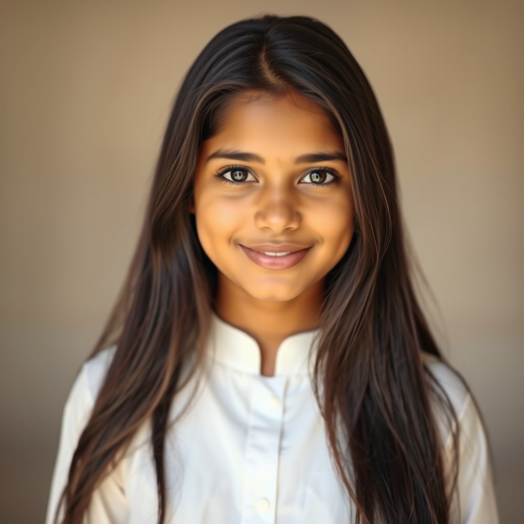 A stunningly realistic portrait of an 18-year-old Indian girl, looking beautiful and natural